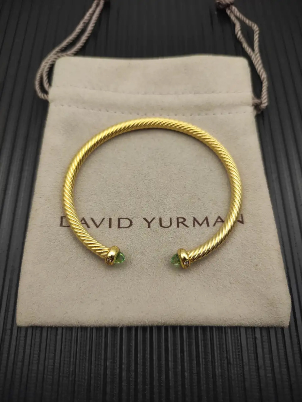 David Yurman 4mm Gold Bracelet with Light Green Diamonds